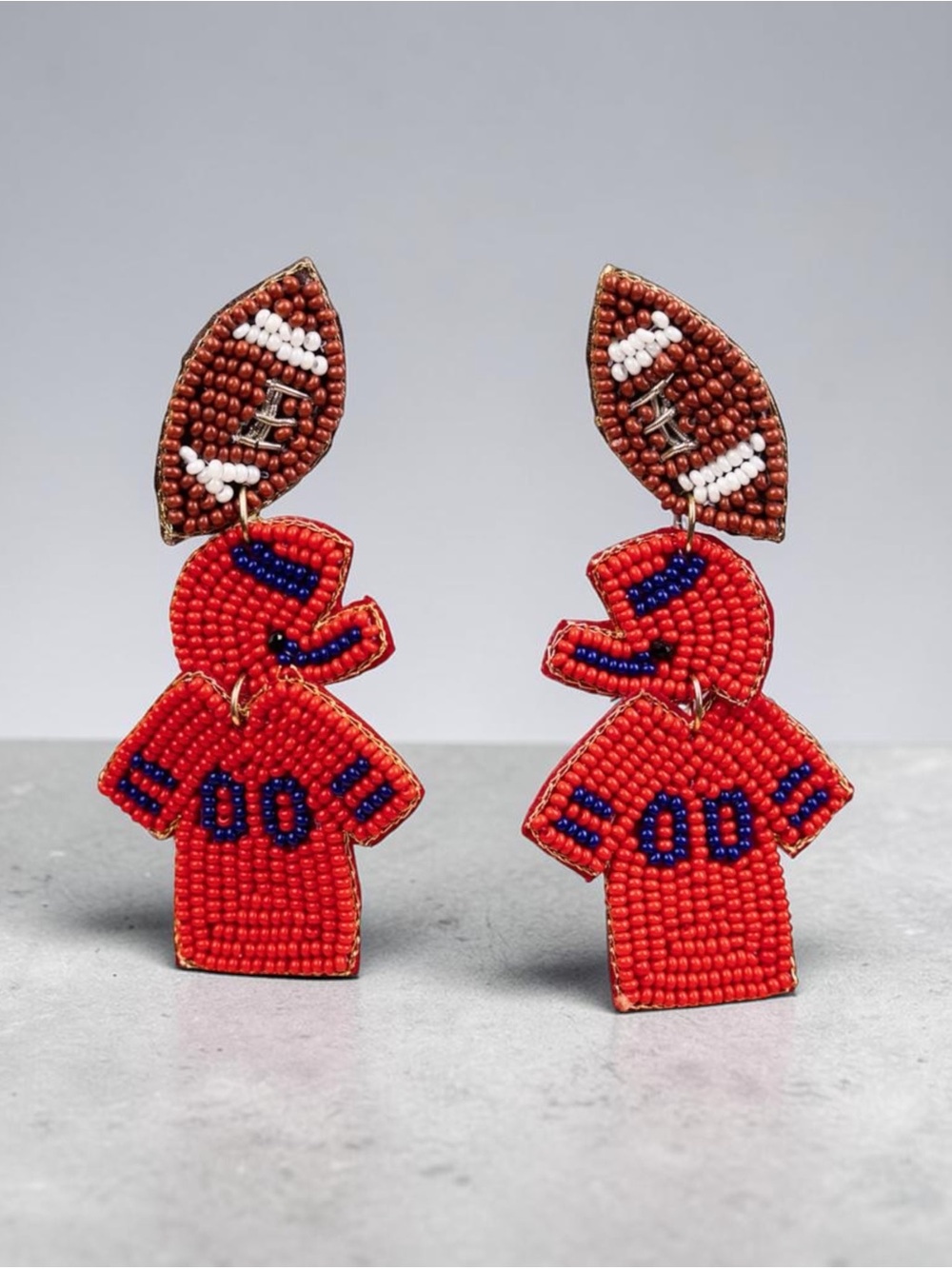 Red Beaded Football Jersey Earrings - Unbranded